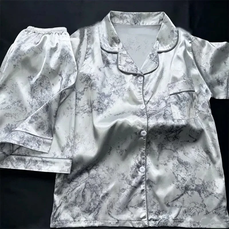 Faux Silk Satin Nightwear Pyjamas Fashion Casual Pajama Women Shorts Pajamas Set Ink Painting Outfits 2 Pieces Print Sleepwear
Faux Silk Satin Nightwear Pyjamas Fashion Casual Pajama Women Shorts Pajamas Set Ink Painting Outfits 2 Pieces Print Sleepwear