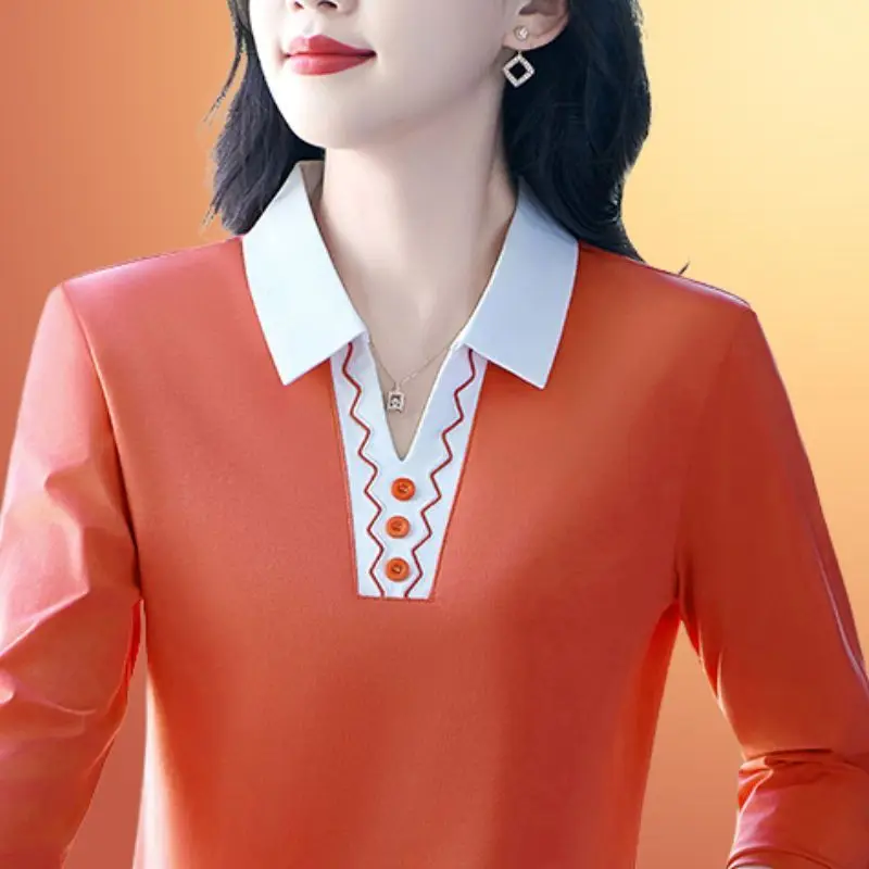 Fashion Lapel Button Spliced All-match Polo Shirts Women's Clothing Spring Autumn New Loose Casual Tops Commuter Tee Shirt
Fashion Lapel Button Spliced All-match Polo Shirts Women's Clothing Spring Autumn New Loose Casual Tops Commuter Tee Shirt
