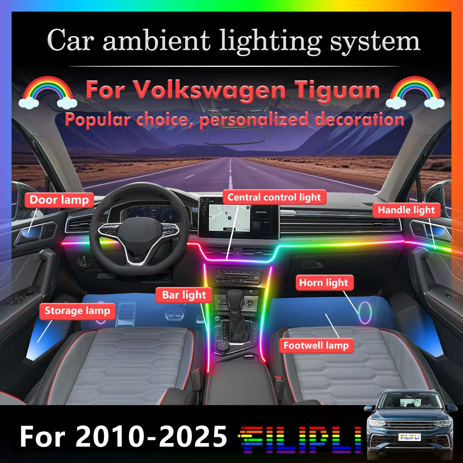 6 In1 for For Volkswagen Tiguan 5N AD1 CT1 Car LED Ambient Lamps Colorful Atmosphere Light Auto Interior Neon Strip 64 RGB Light
6 In1 for For Volkswagen Tiguan 5N AD1 CT1 Car LED Ambient Lamps Colorful Atmosphere Light Auto Interior Neon Strip 64 RGB Light