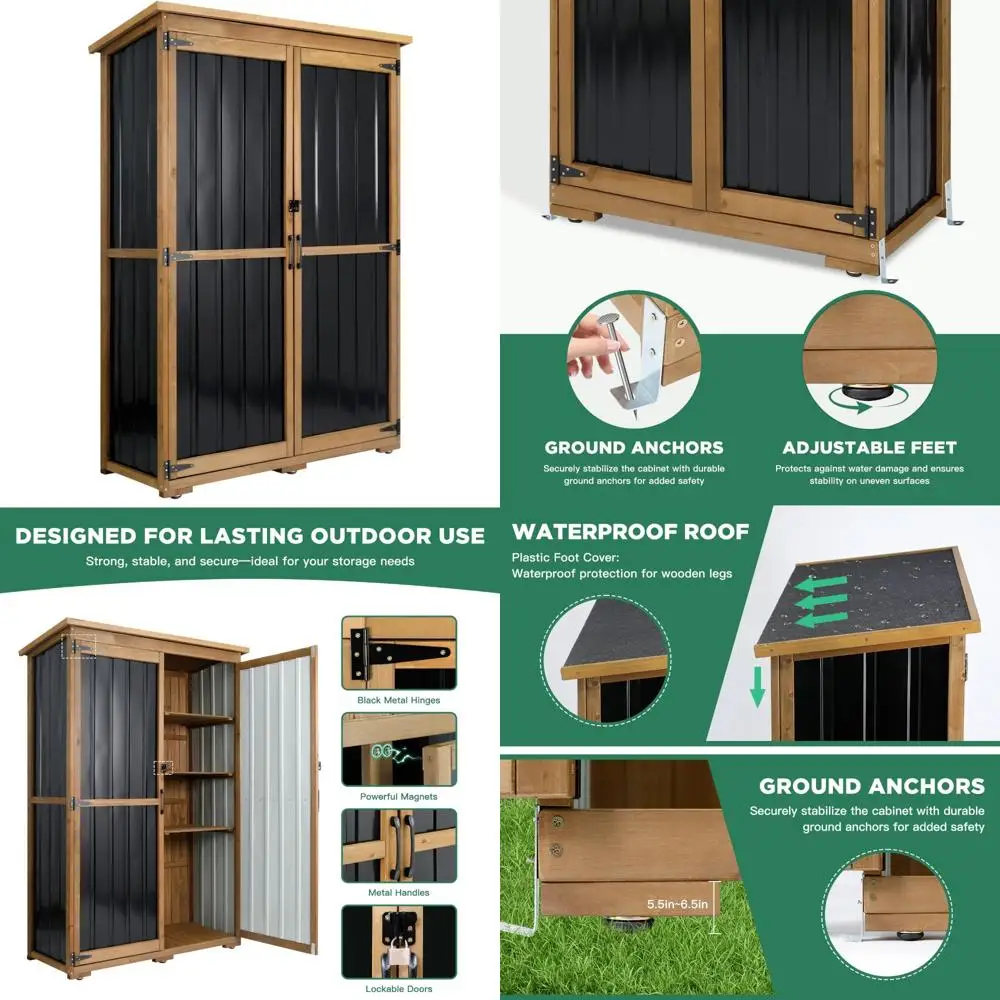 Всепогодный шкаф для хранения на открытом воздухе из дерева и металла с двойными запираемыми дверцами, съемными и регулируемыми полками, прочная крыша f
Всепогодный шкаф для хранения на открытом воздухе из дерева и металла с двойными запираемыми дверцами, съемными и регулируемыми полками, прочная крыша f