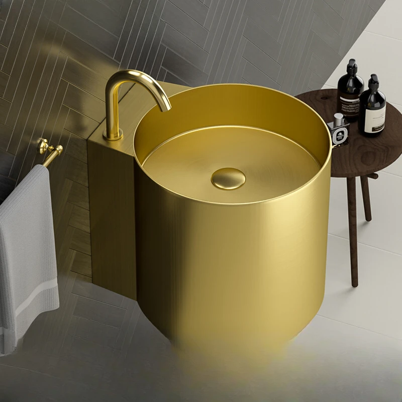 Gold stainless steel washbasin wall-mounted bathroom washbasin integrated column basin small apartment
Gold stainless steel washbasin wall-mounted bathroom washbasin integrated column basin small apartment