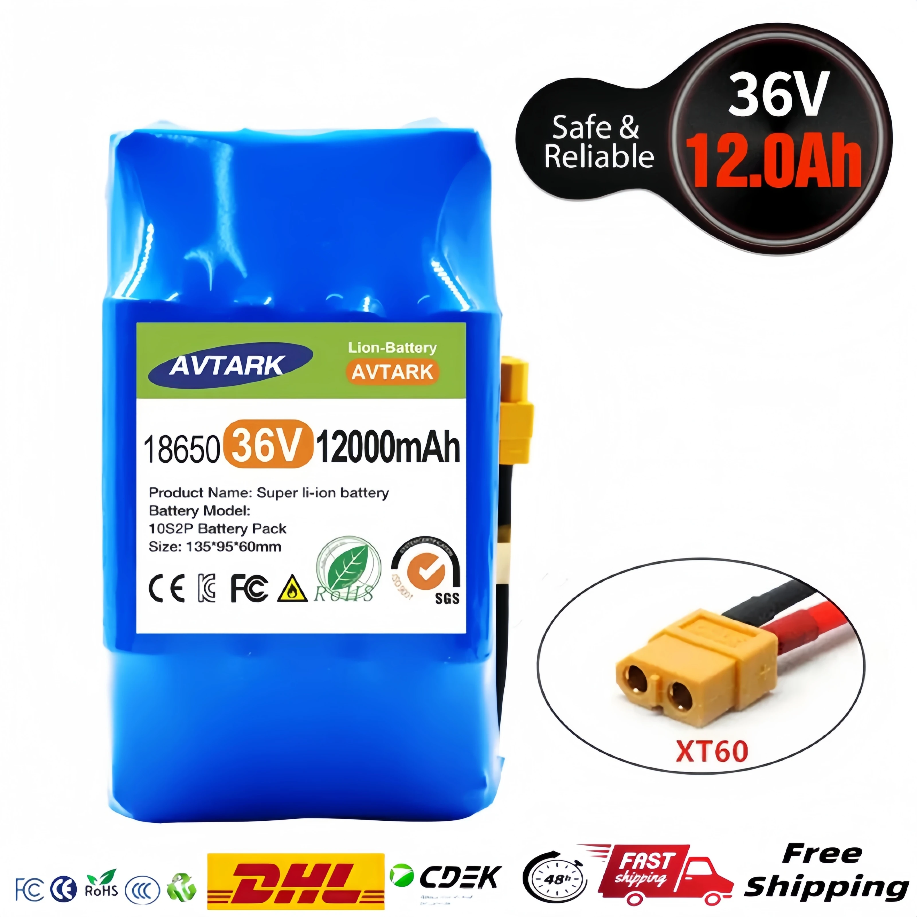 36V Battery Pack 4.4/7/12Ah 12000mAh Rechargeable Lithium Ion Battery for Electric Self Balancing Scooter HoverBoard Unicycle
36V Battery Pack 4.4/7/12Ah 12000mAh Rechargeable Lithium Ion Battery for Electric Self Balancing Scooter HoverBoard Unicycle