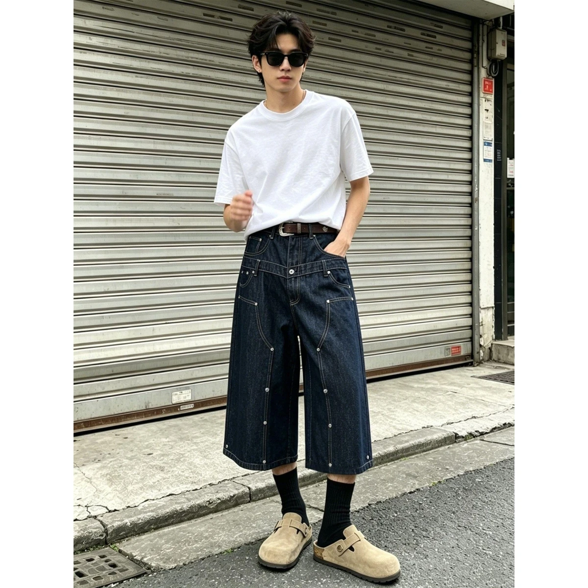 American Retro Double Waist Woodcut Splicing Original Color Jeans Shorts Men's Loose Straight Leg Seven-Foot Pants
American Retro Double Waist Woodcut Splicing Original Color Jeans Shorts Men's Loose Straight Leg Seven-Foot Pants