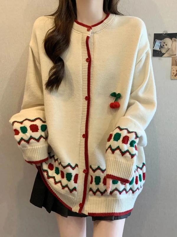 Cherry Embroidered Long Sve Knitwear Outerwear Women's plus Size Winter Faion Large MM Mid-Length Open Cardigan
Cherry Embroidered Long Sve Knitwear Outerwear Women's plus Size Winter Faion Large MM Mid-Length Open Cardigan