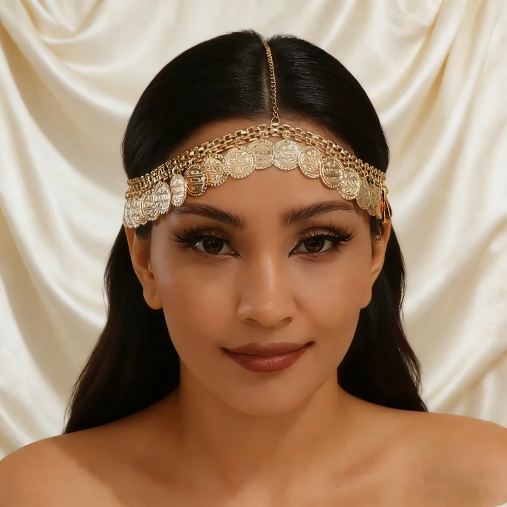 Золотистый ретро-ободок в форме арабской монеты с цепочкой и кисточками — экзотический свадебный аксессуар для волос для банкета, платья, сцены и вечеринки
Золотистый ретро-ободок в форме арабской монеты с цепочкой и кисточками — экзотический свадебный аксессуар для волос для банкета, платья, сцены и вечеринки