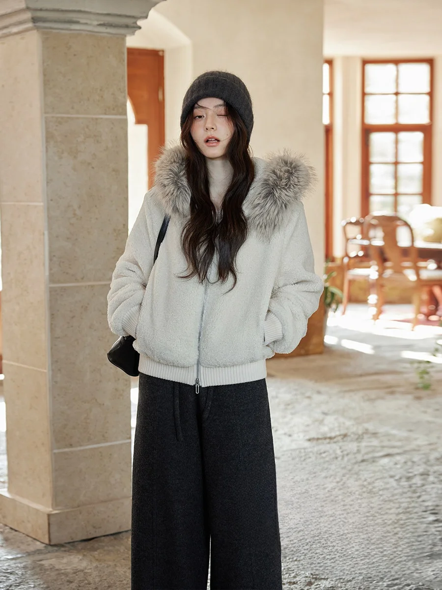 Unique Winter Jacket Lamb Fur Collar Hooded Plush Outerwear Beautiful Tawny Color Korean Style Women's Commute Style Coat
Unique Winter Jacket Lamb Fur Collar Hooded Plush Outerwear Beautiful Tawny Color Korean Style Women's Commute Style Coat
