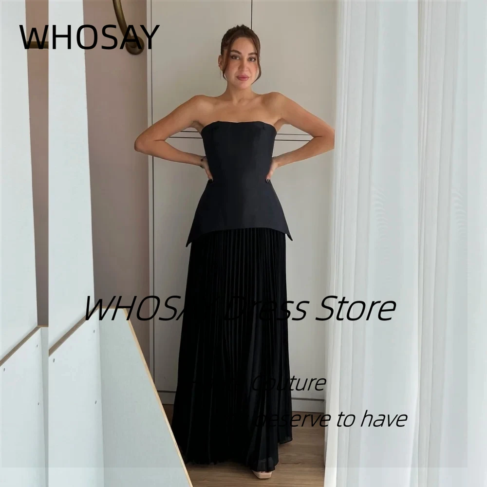 WHOSAY Черные платья для выпускного вечера по индивидуальному заказу со складками и баской, длинное вечернее платье без бретелек, свадебные платья для гостей, специальные банкетные платья
WHOSAY Черные платья для выпускного вечера по индивидуальному заказу со складками и баской, длинное вечернее платье без бретелек, свадебные платья для гостей, специальные банкетные платья