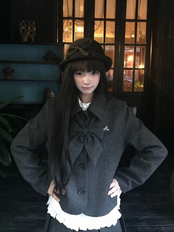 Gray Woolen Coat with Bow Tie Midi Skirt And Shirt Three Piece Set Korean Style Retro College Fashion Women's Autumn Outfit
Gray Woolen Coat with Bow Tie Midi Skirt And Shirt Three Piece Set Korean Style Retro College Fashion Women's Autumn Outfit