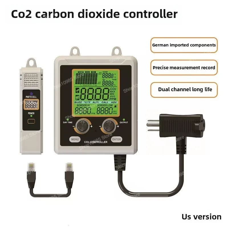 Carbon dioxide controller, dual-channel NDIR detection sensor, dual-control socket, greenhouse hydroponic seed
Carbon dioxide controller, dual-channel NDIR detection sensor, dual-control socket, greenhouse hydroponic seed