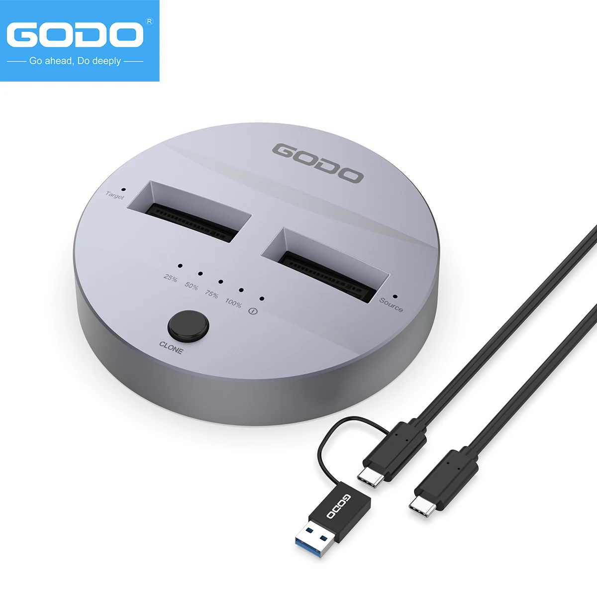 GODO NVMe/SATA M.2 Duplicator Dual-Bay Offline Clone USB C to NVME/SATA Docking Station for M2 SSD M Key and B+M Key Hard Drives
GODO NVMe/SATA M.2 Duplicator Dual-Bay Offline Clone USB C to NVME/SATA Docking Station for M2 SSD M Key and B+M Key Hard Drives