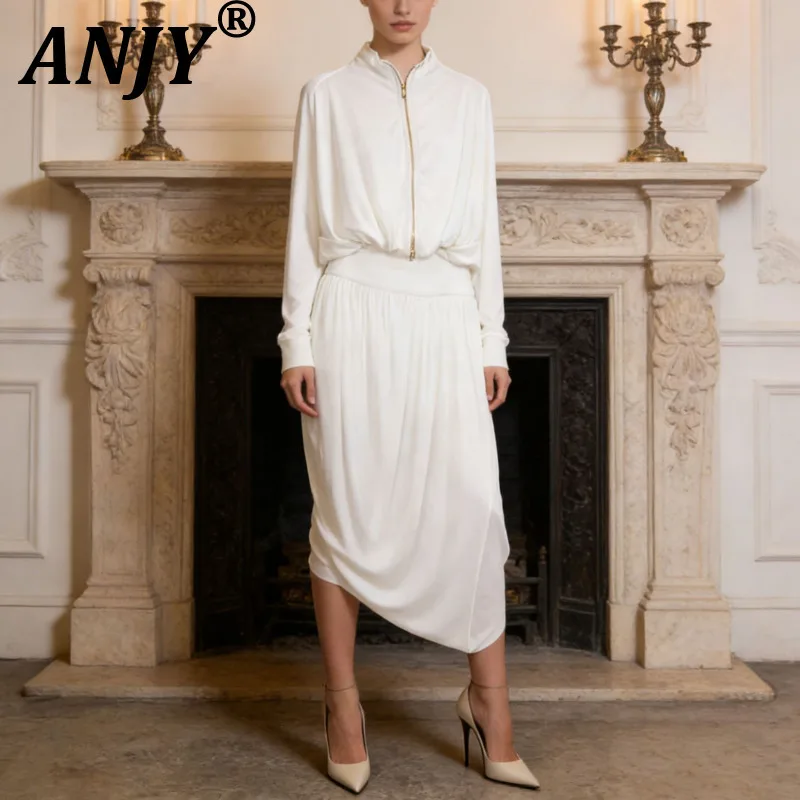 ANJY Spring Autumn New Women Fashion Vintage Stand Collar Zipper Long Sleeve Top Trendy Elegant Solid Color Pleated Skirt A20641
ANJY Spring Autumn New Women Fashion Vintage Stand Collar Zipper Long Sleeve Top Trendy Elegant Solid Color Pleated Skirt A20641