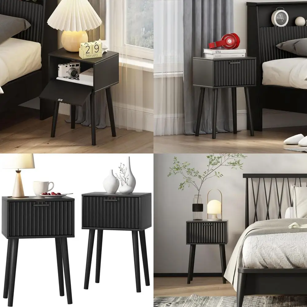 Pair of Small Modern Bedside Tables with Fluted Door and Solid Wood Legs for Compact Spaces in Black
Pair of Small Modern Bedside Tables with Fluted Door and Solid Wood Legs for Compact Spaces in Black