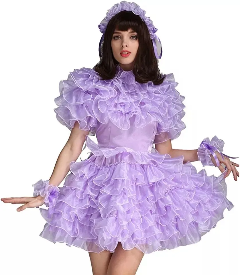 Sissy purple sexy maid dress cosplay lockable satin fluffy Halloween short sleeved costume customized
Sissy purple sexy maid dress cosplay lockable satin fluffy Halloween short sleeved costume customized