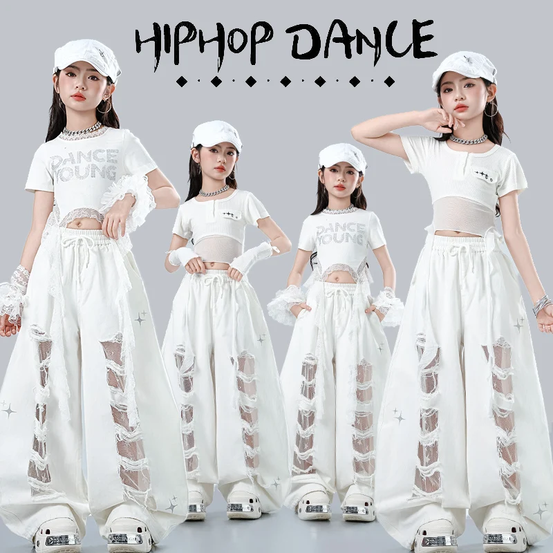 kids girls Hip hop jazz street dance clothes outfits white Irregular lace patchwork T-shirt big hole pants 4-15 child costume
kids girls Hip hop jazz street dance clothes outfits white Irregular lace patchwork T-shirt big hole pants 4-15 child costume