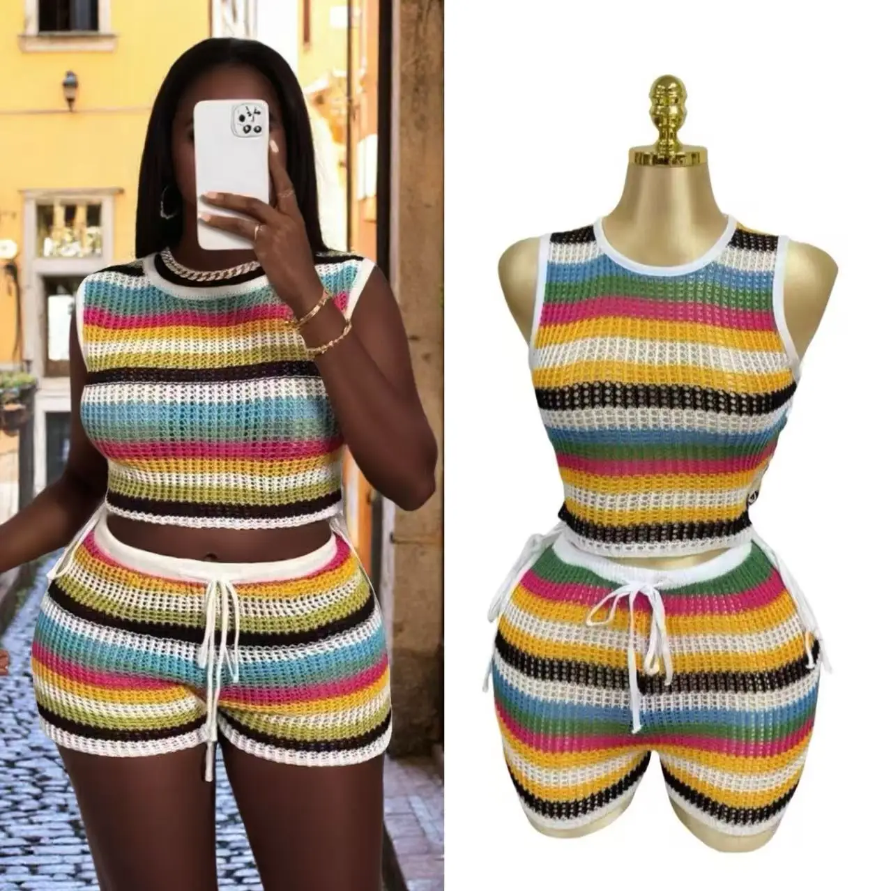 Faionable Повседневная вязаная майка и комплект orts Summer Vaion Beach Sle Женский костюм-двойка из полиэстера круглый Ne Sl...
Faionable Повседневная вязаная майка и комплект orts Summer Vaion Beach Sle Женский костюм-двойка из полиэстера круглый Ne Sl...