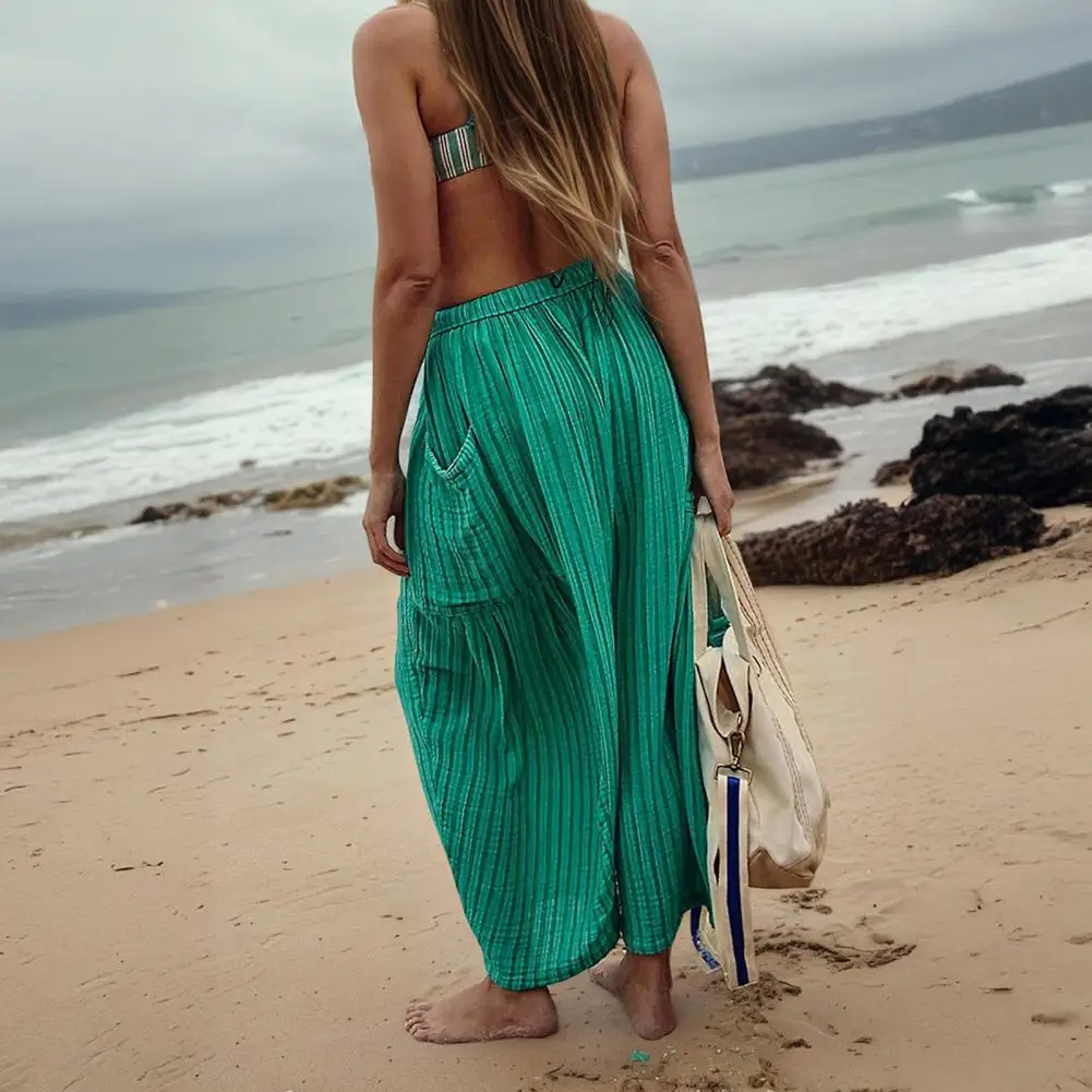 Women Cotton Linen Retro Striped Wide Leg Pants Women Versatile Casual Bottoms Elastic Waist Drapey Nine Points Summer Trousers
Women Cotton Linen Retro Striped Wide Leg Pants Women Versatile Casual Bottoms Elastic Waist Drapey Nine Points Summer Trousers