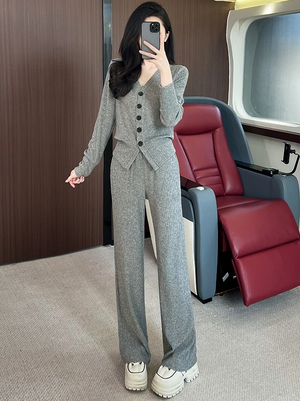 Fashionable Gray Korean Style Women's Set V-Neck Long Sleeve Top Wide Leg Pants Two-Piece Suit Spring 2026 Elegant Casual Spo...
Fashionable Gray Korean Style Women's Set V-Neck Long Sleeve Top Wide Leg Pants Two-Piece Suit Spring 2026 Elegant Casual Spo...