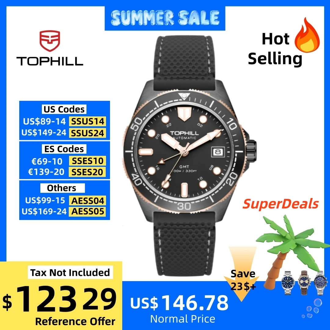 TOPHILL 39.5m NH34 Men's Automatic Watch GMT Sports Swim Ceramic Bezel C3 Luminous 100M Water Resistant Sapphire TD011G
TOPHILL 39.5m NH34 Men's Automatic Watch GMT Sports Swim Ceramic Bezel C3 Luminous 100M Water Resistant Sapphire TD011G