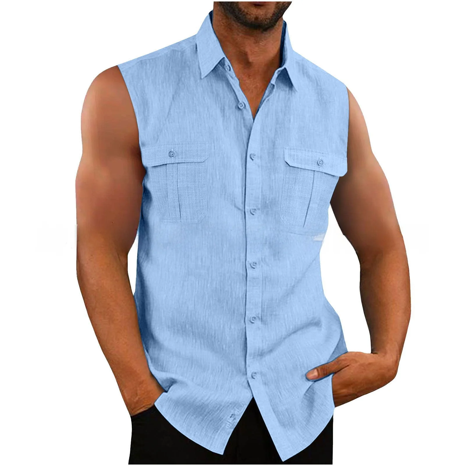 New Men's Casual Shirt Double Pocket Sleeveless Vacation Wear Loose Fit Button down Linen Blend Summer Season Regular Thickness
New Men's Casual Shirt Double Pocket Sleeveless Vacation Wear Loose Fit Button down Linen Blend Summer Season Regular Thickness