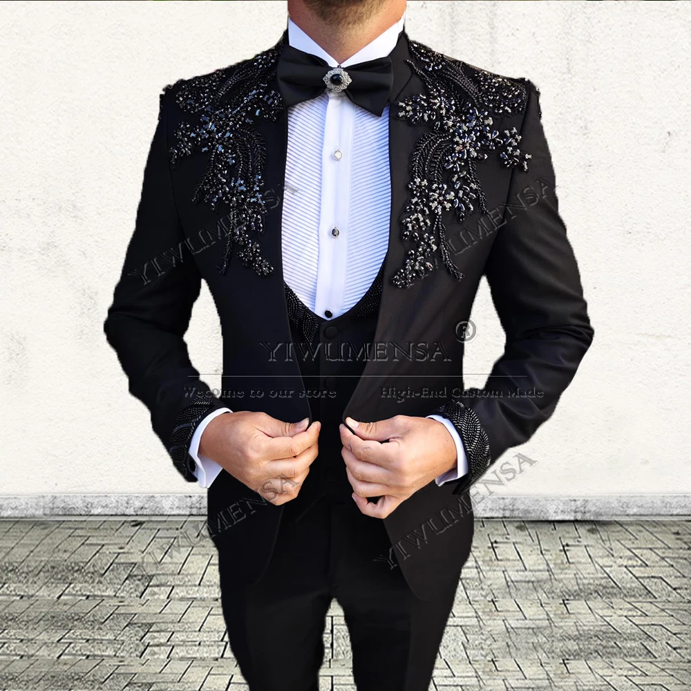 Man Formal Party Groom Wedding Tuxedo Black Beaded Gemstone Appliques Prom Blazer Banquet Men's Suits Slim Fit trajes de hombre
Man Formal Party Groom Wedding Tuxedo Black Beaded Gemstone Appliques Prom Blazer Banquet Men's Suits Slim Fit trajes de hombre