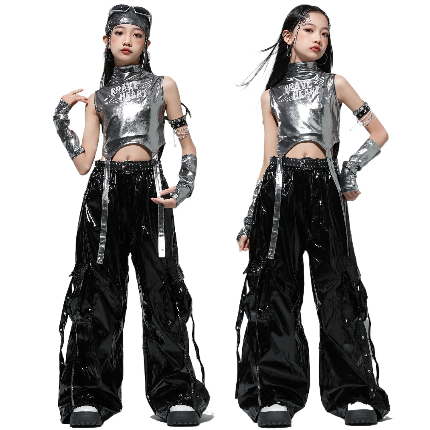 Костюм для джазовых танцев для девочек: стильный серебристый топ и кожаные брюки для выступлений, модный комплект для кабаре
Костюм для джазовых танцев для девочек: стильный серебристый топ и кожаные брюки для выступлений, модный комплект для кабаре