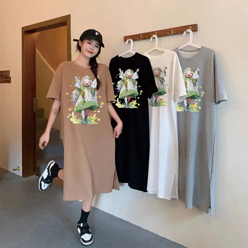 Summer Loose and Cheerful Girl Print Korean-style Women's Fashionable Simple and Casual Round-neck Slit Dress
Summer Loose and Cheerful Girl Print Korean-style Women's Fashionable Simple and Casual Round-neck Slit Dress