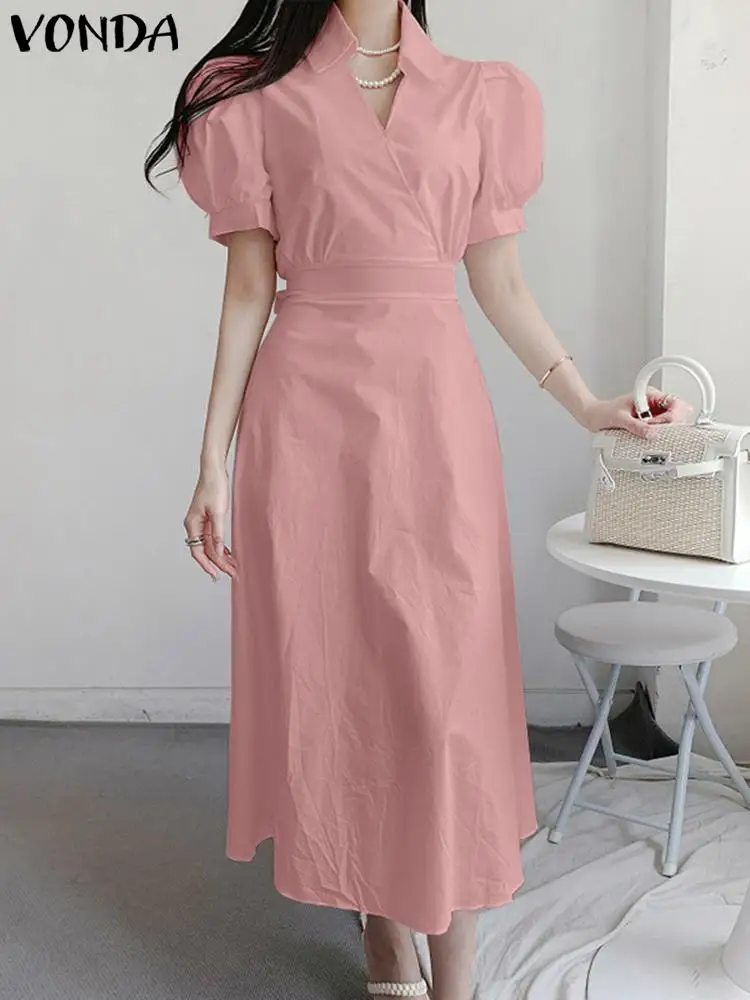 VONDA Elegant Summer Women Midi Dress Short Puff Sleeve Sexy Sundress 2023 Lapel Neck Solid Color Loose Bandage Party Robe Femme
VONDA Elegant Summer Women Midi Dress Short Puff Sleeve Sexy Sundress 2023 Lapel Neck Solid Color Loose Bandage Party Robe Femme