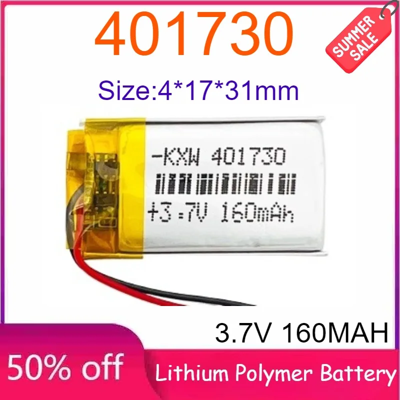401730 3.7v 160mAh Polymer Lithium Battery for Wireless Bluetooth Earphone Charging Stand MP3 Car Recorder
401730 3.7v 160mAh Polymer Lithium Battery for Wireless Bluetooth Earphone Charging Stand MP3 Car Recorder