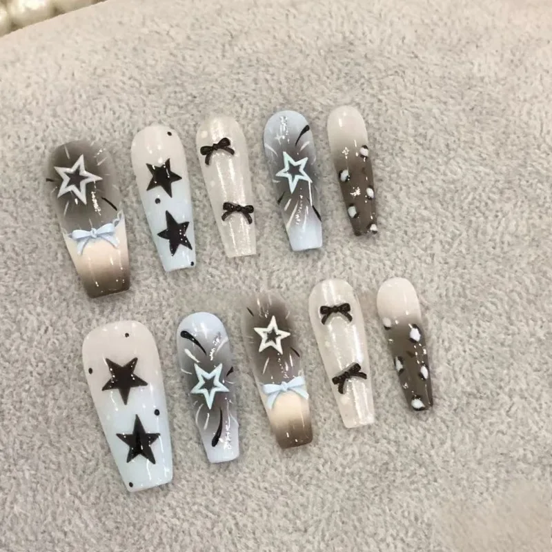 10PCS Sweet Cool Star Medium Coffin Handmade Press on Nails Blue Gradient Bow French Fake Nails Black Leopard Print Acrylic Nail
10PCS Sweet Cool Star Medium Coffin Handmade Press on Nails Blue Gradient Bow French Fake Nails Black Leopard Print Acrylic Nail