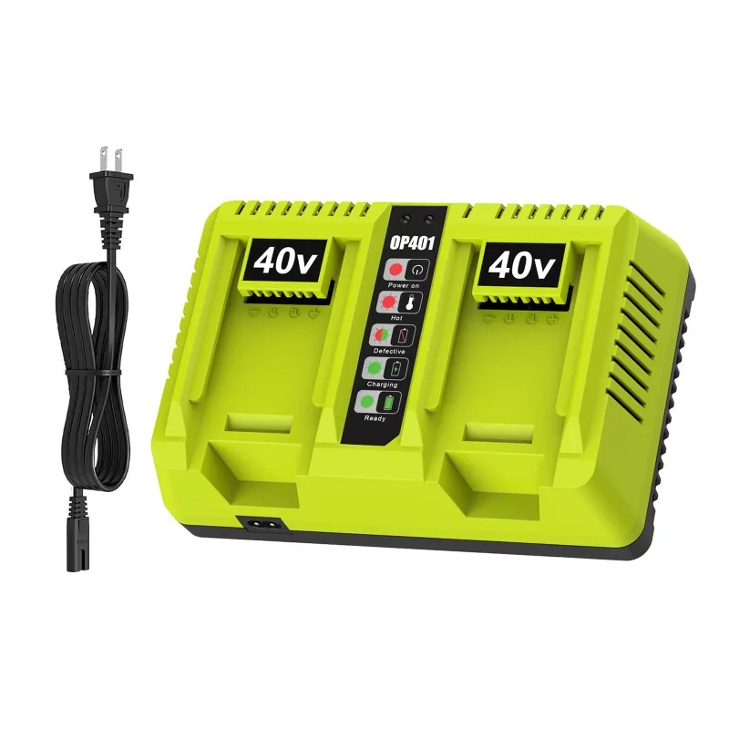 OP401 Dual-Port Fast Charger Portable Lithium Battery Charger Compatible with For RYOBI 40V Li-ion Batteries Replacement Charger
OP401 Dual-Port Fast Charger Portable Lithium Battery Charger Compatible with For RYOBI 40V Li-ion Batteries Replacement Charger