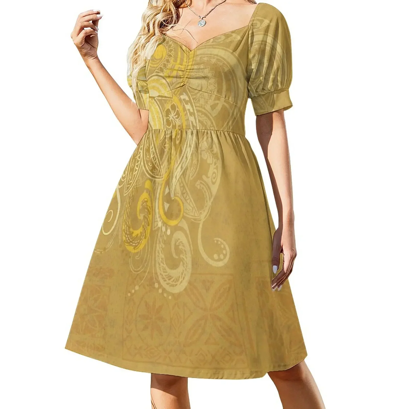 Hawaiian - Samoan - Polynesian Golden Tribal Tapa Design Short-Sleeved Dress Elegant gown summer dresses ladies 2025 Dress
Hawaiian - Samoan - Polynesian Golden Tribal Tapa Design Short-Sleeved Dress Elegant gown summer dresses ladies 2025 Dress