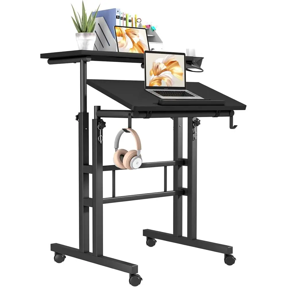 Adjustable Laptop Desk with Cup Holder and Hook, Portable Rolling Desk for Home Office, Standing/Sitting Workstation, Black
Adjustable Laptop Desk with Cup Holder and Hook, Portable Rolling Desk for Home Office, Standing/Sitting Workstation, Black