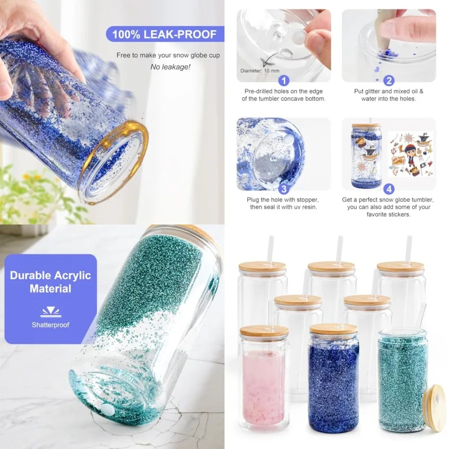 Acrylic Snow Globe Tumbler with Bamboo Lids and Straws 16 oz Plastic Snowglobe Tumbler with Pre Drilled Hole Clear Double Wall
Acrylic Snow Globe Tumbler with Bamboo Lids and Straws 16 oz Plastic Snowglobe Tumbler with Pre Drilled Hole Clear Double Wall