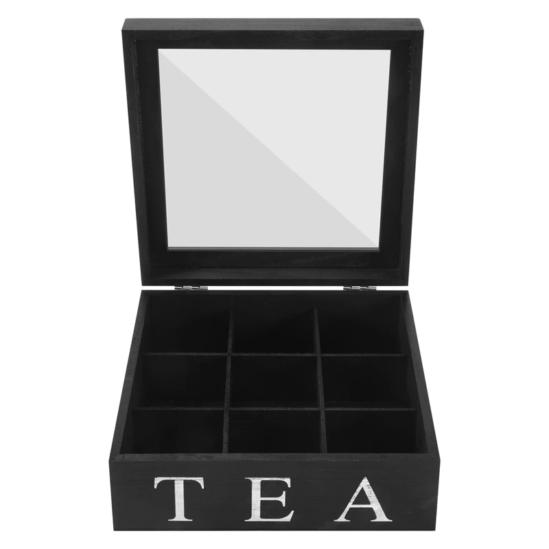 AA58 Wooden 9 Grids Tea Box Tea Bags Container Storage Box Square Gift Box Case Transparent Top Lid Jewelry Storage Box-Black
AA58 Wooden 9 Grids Tea Box Tea Bags Container Storage Box Square Gift Box Case Transparent Top Lid Jewelry Storage Box-Black