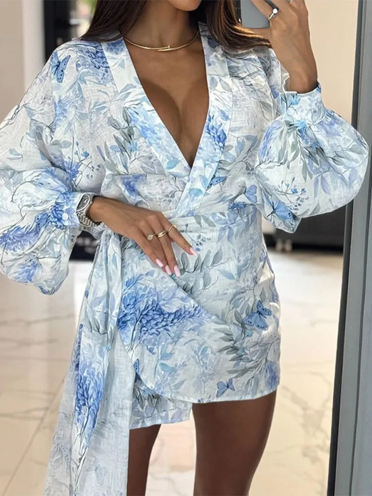 Sexy Printed Irregular Lace Up Women's Dress Fashion Long Sleeve V-neck Slim Fit Mini Dresses Female Summer Holiday Chic Casual
Sexy Printed Irregular Lace Up Women's Dress Fashion Long Sleeve V-neck Slim Fit Mini Dresses Female Summer Holiday Chic Casual