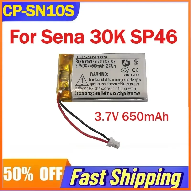 3.7V 650mAh CP-SN10S Lithium-ion Battery for Sena 30K SP46 Bluetooth Headset Rechargeable Batteries
3.7V 650mAh CP-SN10S Lithium-ion Battery for Sena 30K SP46 Bluetooth Headset Rechargeable Batteries