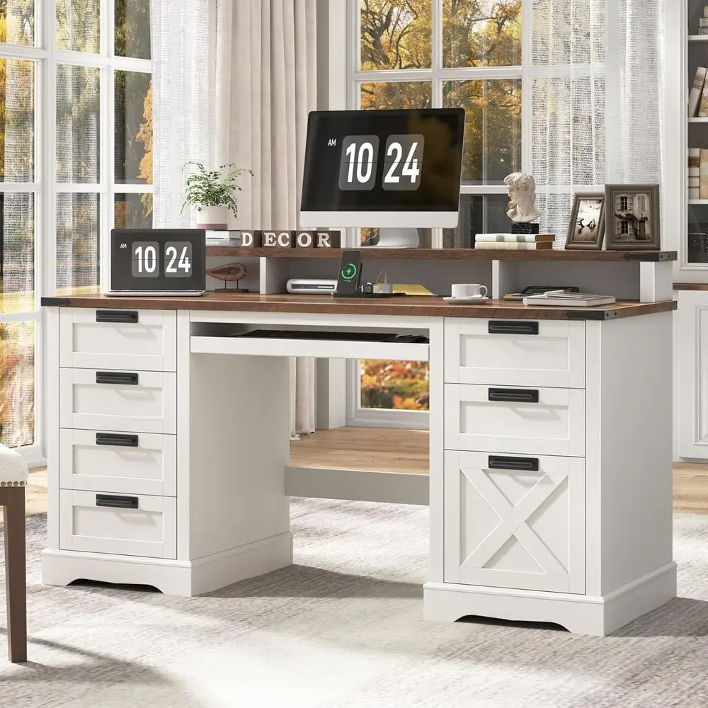 60" armhouse Executive Desk with 8 Ders, Wood Computer Desk with Keyboard Tray and Charging Station, Home Oice Desk Writing with
60" armhouse Executive Desk with 8 Ders, Wood Computer Desk with Keyboard Tray and Charging Station, Home Oice Desk Writing with