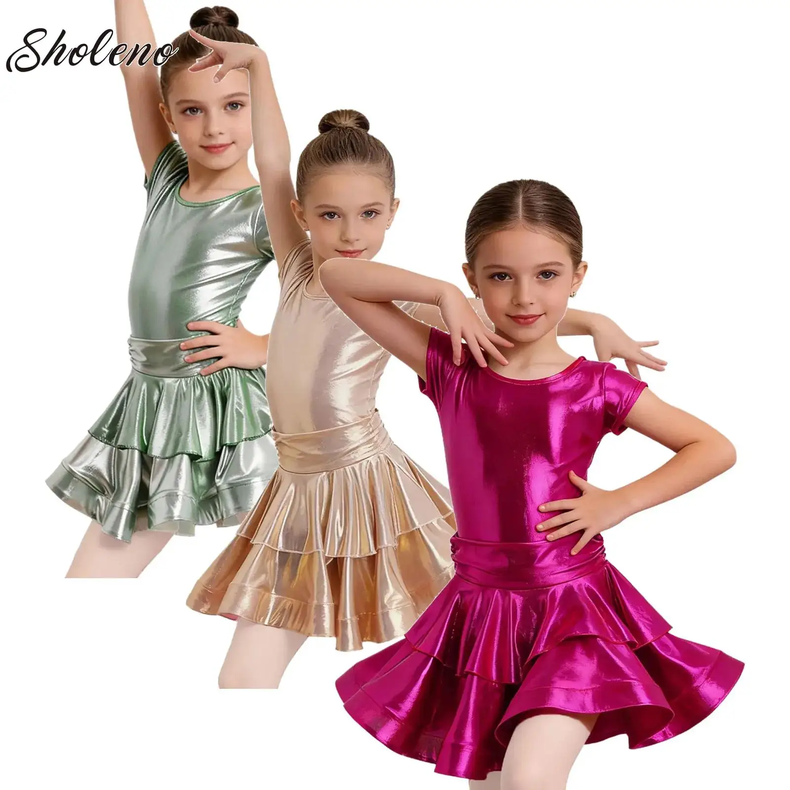 Big Girls Ballet Jazz Dance Performance Costumes Shiny Metallic Full Bodysuit Cap Sleeves Tiered Ruffled Metallic Dress
Big Girls Ballet Jazz Dance Performance Costumes Shiny Metallic Full Bodysuit Cap Sleeves Tiered Ruffled Metallic Dress