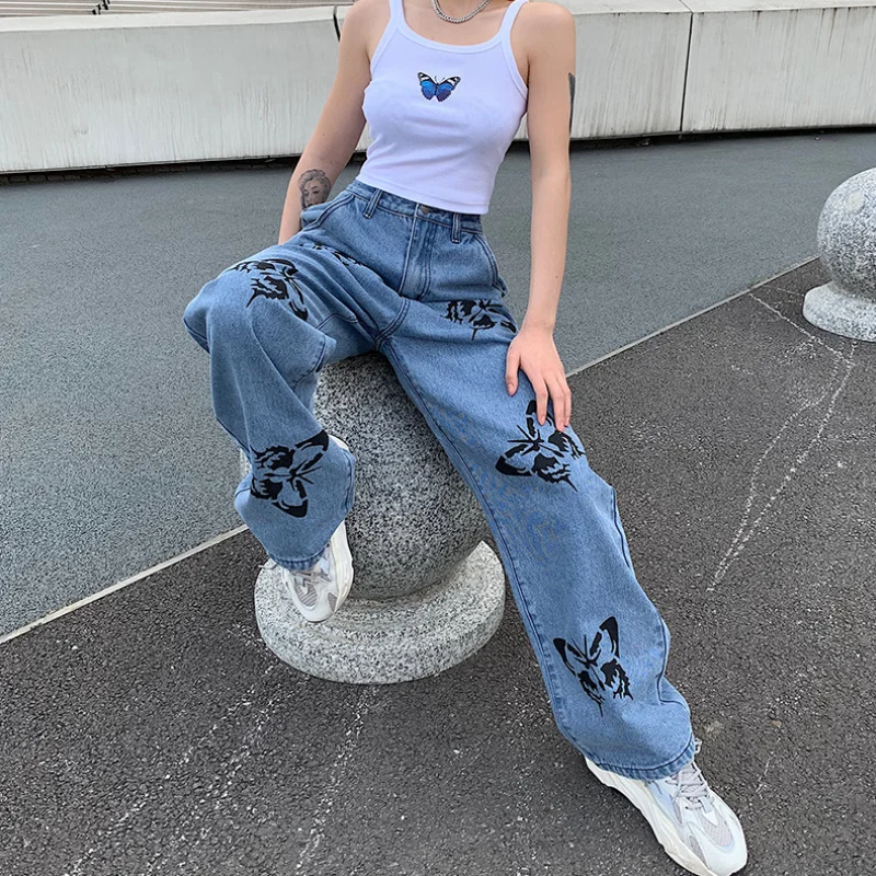 New Summer Vintage Jeans Woman Long Trousers Cowboy Female Loose Streetwear Butterfly Print Pants
New Summer Vintage Jeans Woman Long Trousers Cowboy Female Loose Streetwear Butterfly Print Pants