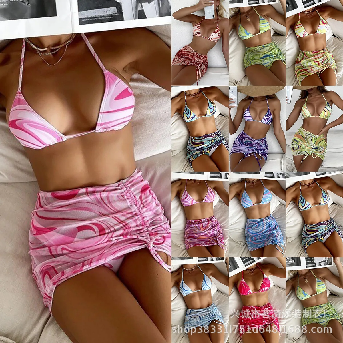 Bathing Suit Women Bikini European And American Sexy Bikini Swimsuit Women's Split Multi-color Pattern Mesh Skirt Three-piece Se
Bathing Suit Women Bikini European And American Sexy Bikini Swimsuit Women's Split Multi-color Pattern Mesh Skirt Three-piece Se