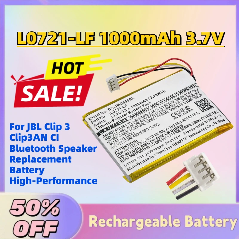Grade A L0721-LF 1000mAh 3.7V Li-Po Battery for JBL Clip 3 Clip3AN CI Bluetooth Speaker Replacement Battery High-Performance
Grade A L0721-LF 1000mAh 3.7V Li-Po Battery for JBL Clip 3 Clip3AN CI Bluetooth Speaker Replacement Battery High-Performance