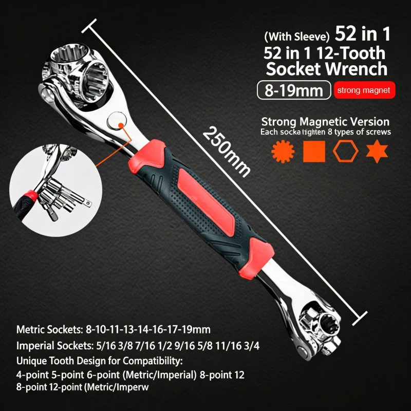 Hot-selling 52-in-1 Tool Set, Universal Ratchet Spline Bolt Socket, Manual Tool, 360° Multi-function Tiger Wrench
Hot-selling 52-in-1 Tool Set, Universal Ratchet Spline Bolt Socket, Manual Tool, 360° Multi-function Tiger Wrench