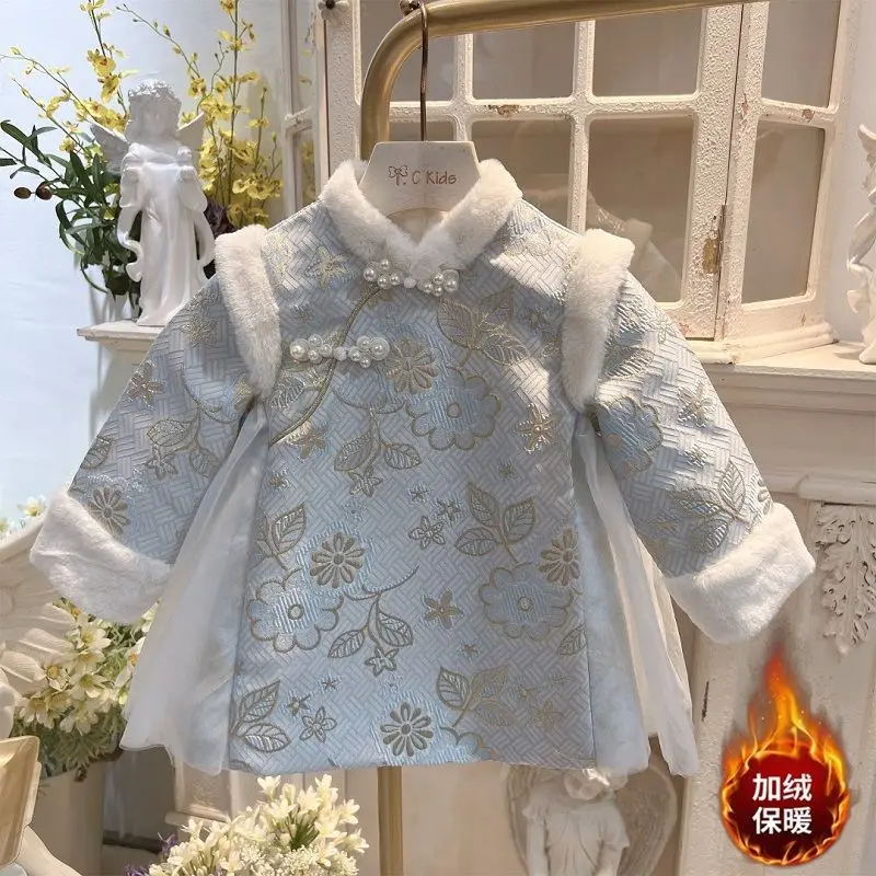 Girls Winter Thick Plus Velvet Princess Dress High-neck Embroidery Floral China Sweet Tender Party Knitted Kids Children's Dress
Girls Winter Thick Plus Velvet Princess Dress High-neck Embroidery Floral China Sweet Tender Party Knitted Kids Children's Dress