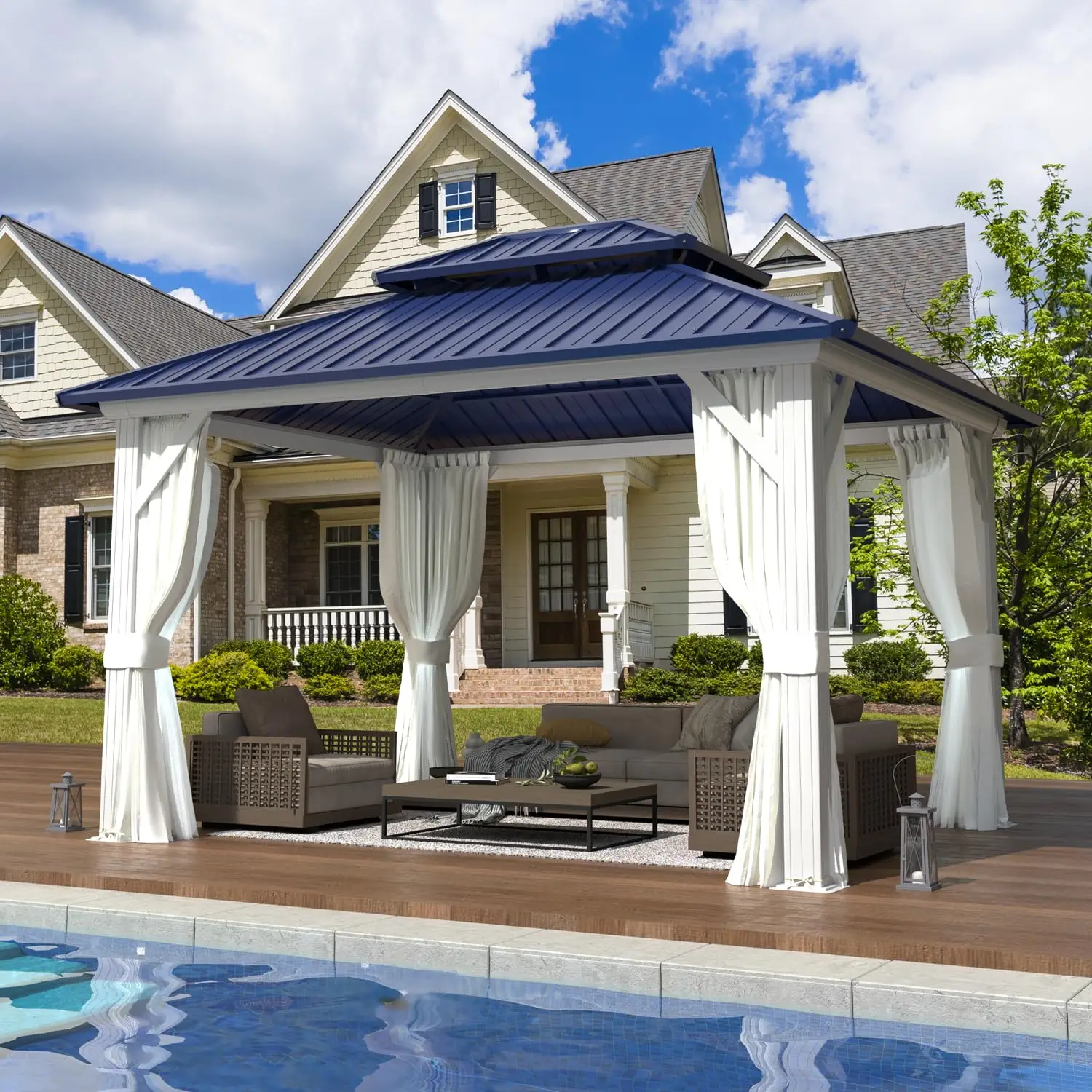 10x12ft Hardtop Gazebo Galvanized Steel Roof Aluminum Frame Curtains Netting Patio Lawn Garden, Customized
10x12ft Hardtop Gazebo Galvanized Steel Roof Aluminum Frame Curtains Netting Patio Lawn Garden, Customized