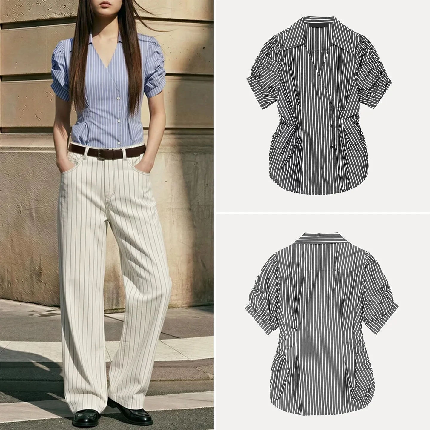 Fashionable Women's Shirt 2026 Summer New Style Bubble Sleeve Waist-Cinching Striped Short Sleeve Versatile Trendy Top
Fashionable Women's Shirt 2026 Summer New Style Bubble Sleeve Waist-Cinching Striped Short Sleeve Versatile Trendy Top