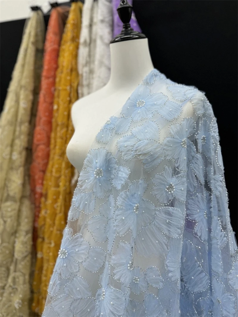 French high-quality beaded embroidery fabric, African 3D floral lace fabric, wedding dress and evening gown sewing fabric
French high-quality beaded embroidery fabric, African 3D floral lace fabric, wedding dress and evening gown sewing fabric