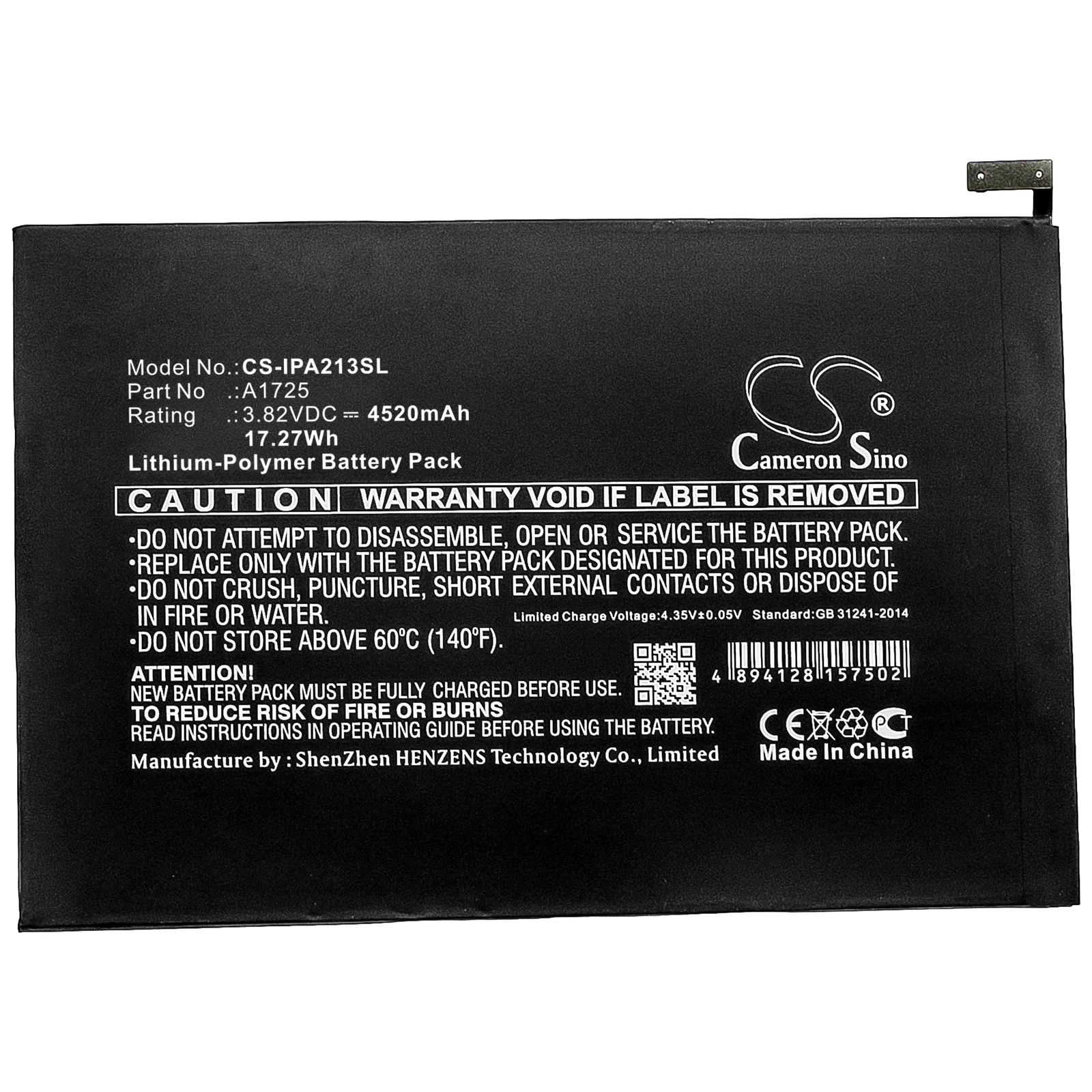 Сменная батарея CS для Apple iPad mini 5, MUQX2LL/A, A2133, A2124, A2126, A2114, A2125, PN: A1725, 4520 мАч / 17,27 Вт·ч
Сменная батарея CS для Apple iPad mini 5, MUQX2LL/A, A2133, A2124, A2126, A2114, A2125, PN: A1725, 4520 мАч / 17,27 Вт·ч