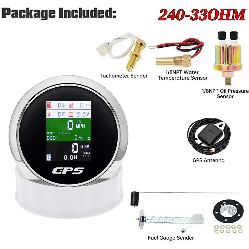 6-in-1 Multi-functional GPS Speedometer Tachometer Voltmeter Fuel Level Water Temp Oil Pressure with Alarm for Car Boat Moto
6-in-1 Multi-functional GPS Speedometer Tachometer Voltmeter Fuel Level Water Temp Oil Pressure with Alarm for Car Boat Moto