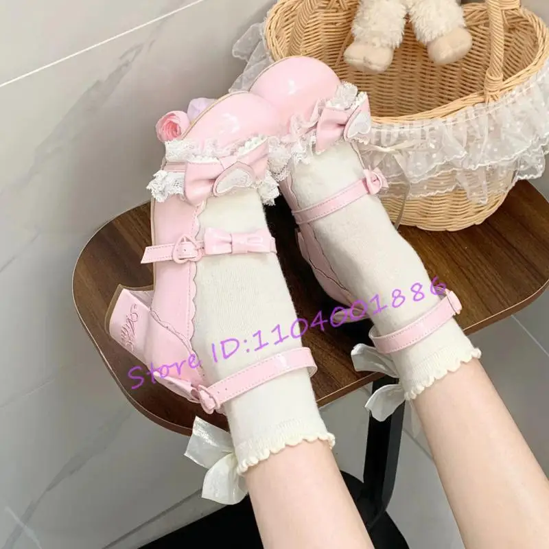 Sweet Lace Lolita Mary Jane Shoes Pink Bowknot Round Toe Chunky Heel Ankle Bucket Pumps Summer New Party Prom Women Shoes
Sweet Lace Lolita Mary Jane Shoes Pink Bowknot Round Toe Chunky Heel Ankle Bucket Pumps Summer New Party Prom Women Shoes