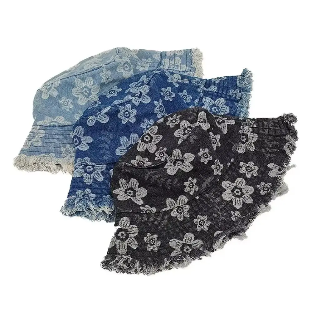 Washed Denim Fisherman Hat Frayed Brim Korean Style Cowboy Bucket Hats Flower Embroidered Fashion Sunscreen Sun Cap Travel
Washed Denim Fisherman Hat Frayed Brim Korean Style Cowboy Bucket Hats Flower Embroidered Fashion Sunscreen Sun Cap Travel
